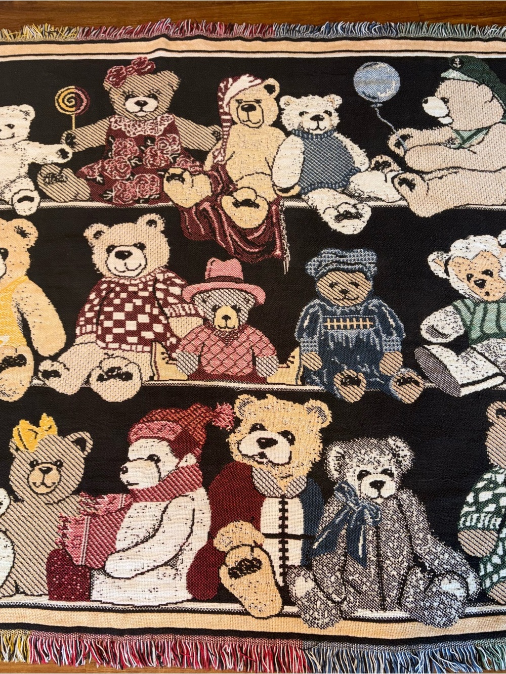 Teddy Bear Tapestry Throw Blanket Woven Cozy Decor 63”x 42” Cottagecore Fringe - Picture 6 of 10